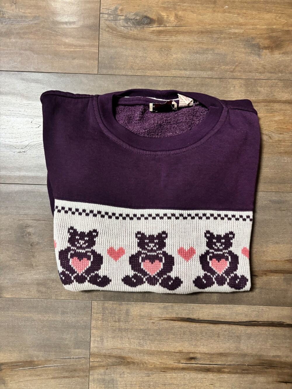 Vintage Teddy Bear Sweatshirt Women 22W Purple Heart Graphic Pullover